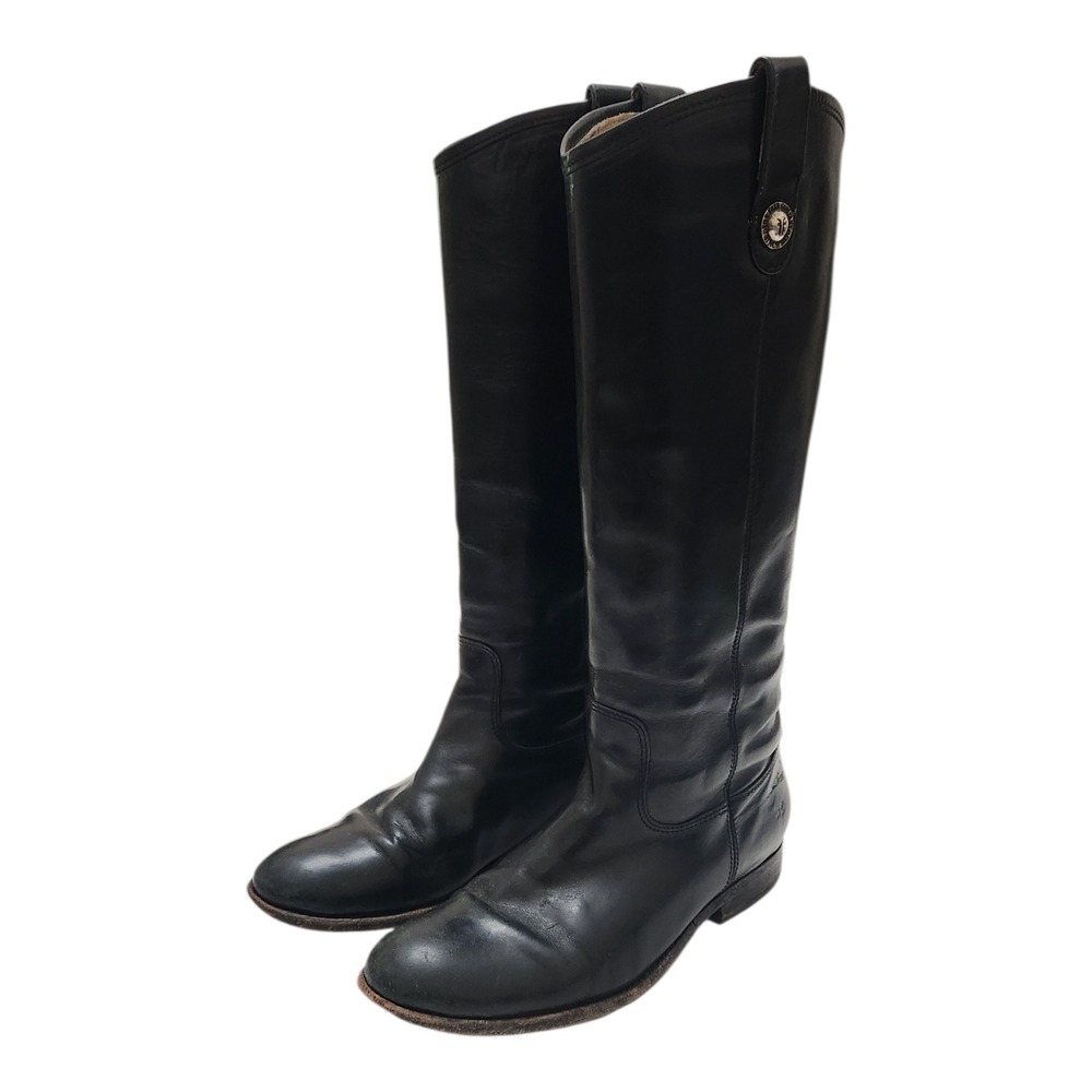 Frye‎ Melissa Button Black Leather Tall Riding Boots Womens 8 B 77167